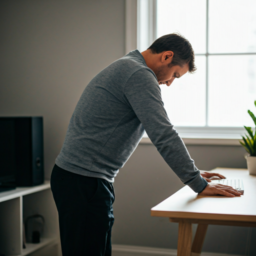 Standing forward lean using a desk for support