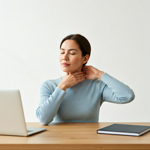Chin tuck neck relief move at a desk