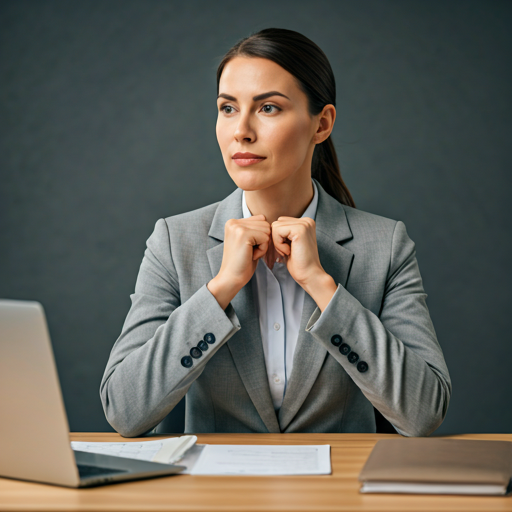 Chin tuck exercise at a desk